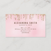 Roze en gouden glitter druppelscript make-up visitekaartje (Achterkant)