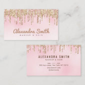 Roze en gouden glitter druppelscript make-up visitekaartje (Voorkant / Achterkant)