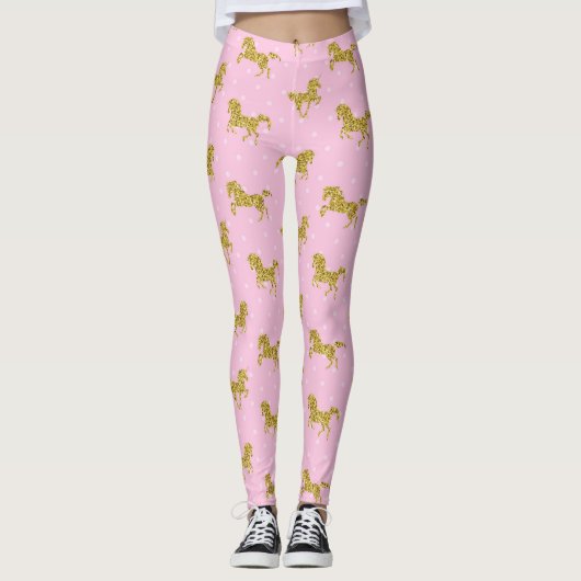 Roze en Gouden Glitter Eenhoorn Leggings (Voorkant)
