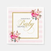 Roze en Gouden Glitter Elegant Bloemen Baby shower Servet (Voorkant)