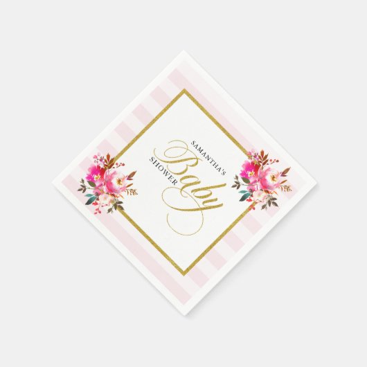 Roze en Gouden Glitter Elegant Bloemen Baby shower Servet (Hoek)