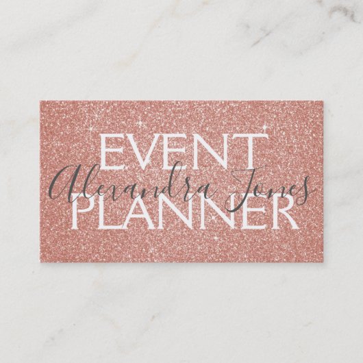 Roze en Gouden Glitter en Sparkle Event Planner Visitekaartje (Voorkant)