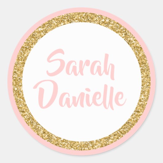 Roze en gouden Glitter Favor Sticker (Voorkant)