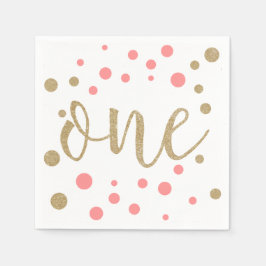 Roze en gouden glitter First Birthday Napkins Servetten