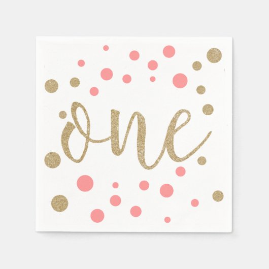 Roze en gouden glitter First Birthday Napkins Servetten (Voorkant)