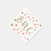 Roze en gouden glitter First Birthday Napkins Servetten (Hoek)