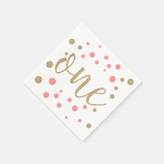 Roze en gouden glitter First Birthday Napkins Servetten (Hoek)