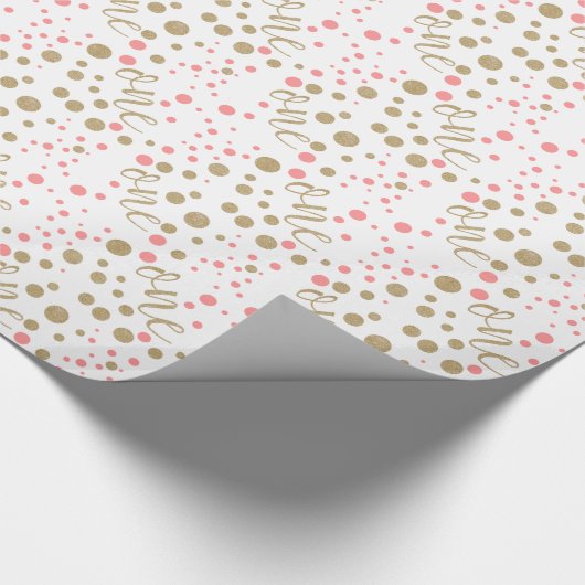 Roze en gouden glitter First Birthday Wrapping Pap Cadeaupapier (Hoek)