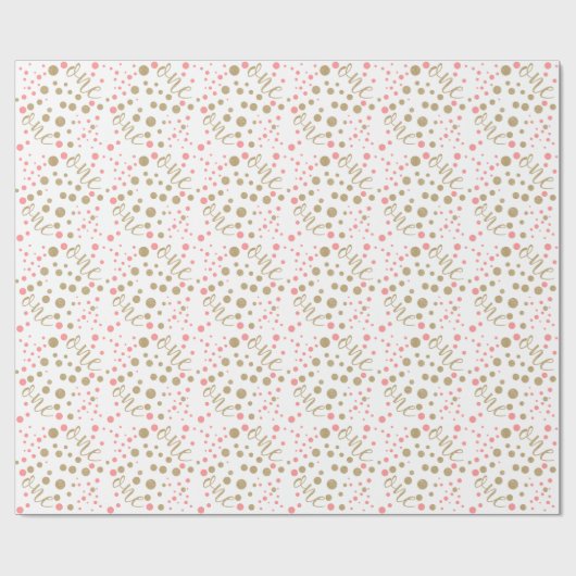 Roze en gouden glitter First Birthday Wrapping Pap Cadeaupapier (Vlak)