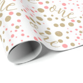 Roze en gouden glitter First Birthday Wrapping Pap Cadeaupapier (Rol Hoek)