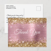 Roze en Gouden Glitter Folie 40e Verjaardag Bedank Briefkaart (Voorkant / Achterkant)