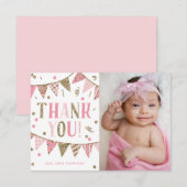 Roze en Gouden Glitter Foto Verjaardag Dank u Bedankkaart (Voorkant / Achterkant)