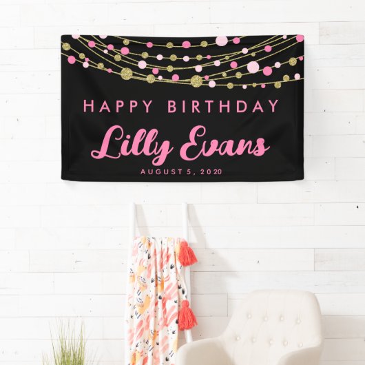 roze en gouden glitter Gelukkige verjaardag 30e 40 Spandoek (Insitu)