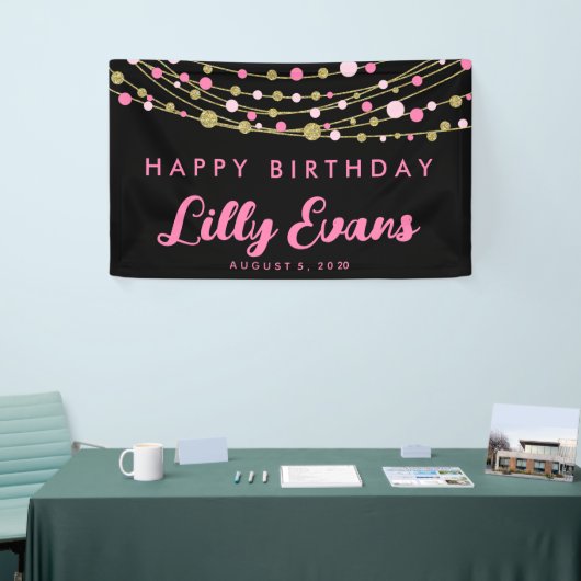 roze en gouden glitter Gelukkige verjaardag 30e 40 Spandoek (Beurs)