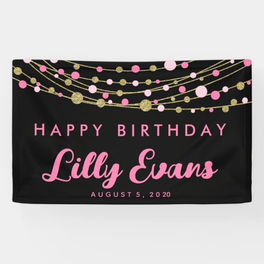 roze en gouden glitter Gelukkige verjaardag 30e 40 Spandoek (Horizontaal)