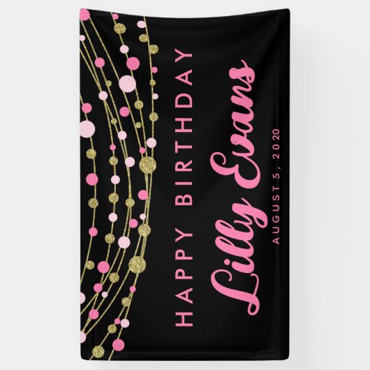 roze en gouden glitter Gelukkige verjaardag 30e 40 Spandoek (Verticaal)
