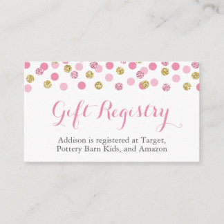 Roze en gouden Glitter Gift Registry Insert Kaarte Informatiekaartje