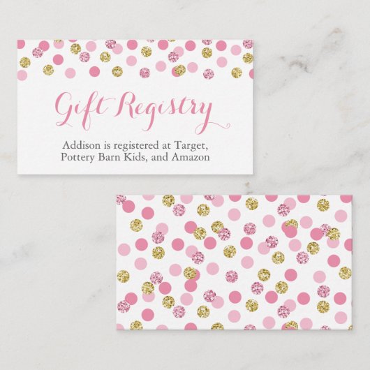 Roze en gouden Glitter Gift Registry Insert Kaarte Informatiekaartje (Voorkant / Achterkant)