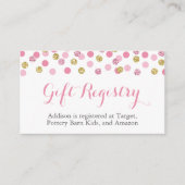 Roze en gouden Glitter Gift Registry Insert Kaarte Informatiekaartje (Voorkant)