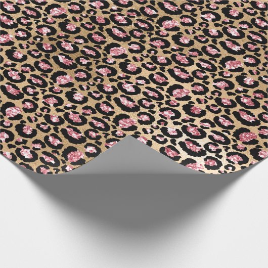 Roze en Gouden Glitter Glam Leopard Spots Patroon Cadeaupapier (Hoek)