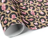 Roze en Gouden Glitter Glam Leopard Spots Patroon Cadeaupapier (Rol Hoek)