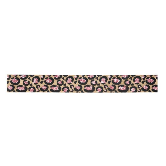 Roze en Gouden Glitter Glam Leopard Spots Patroon Satijnen Lint (Voorkant)