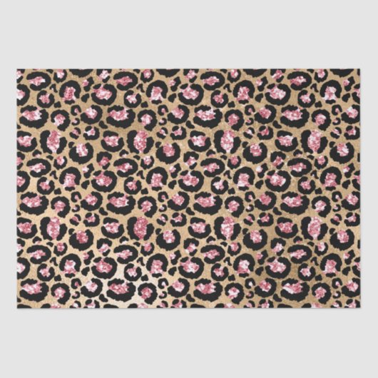 Roze en Gouden Glitter Glam Leopard Spots Patroon Tissuepapier (Voorkant)