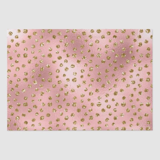 Roze en Gouden Glitter Glam Polka Dots Patroon Tissuepapier (Voorkant)