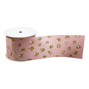 Roze en Gouden Glitter Glam Stippen Patroon Satijnen Lint