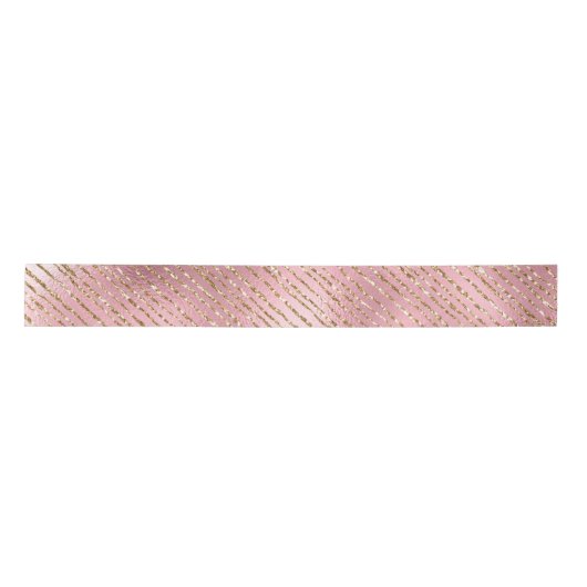 Roze en Gouden Glitter Glam Stripes Patroon Satijnen Lint (Voorkant)