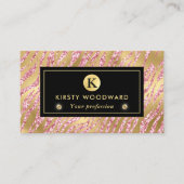 Roze en Gouden Glitter Glam Tiger Stripes Patroon Visitekaartje (Voorkant)