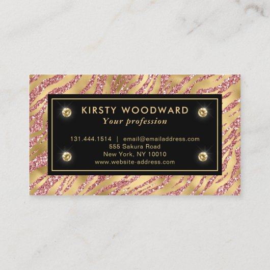 Roze en Gouden Glitter Glam Tiger Stripes Patroon Visitekaartje (Achterkant)