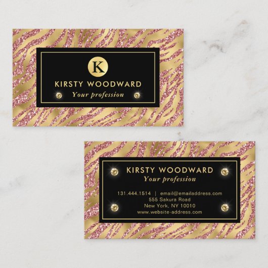 Roze en Gouden Glitter Glam Tiger Stripes Patroon Visitekaartje (Voorkant / Achterkant)