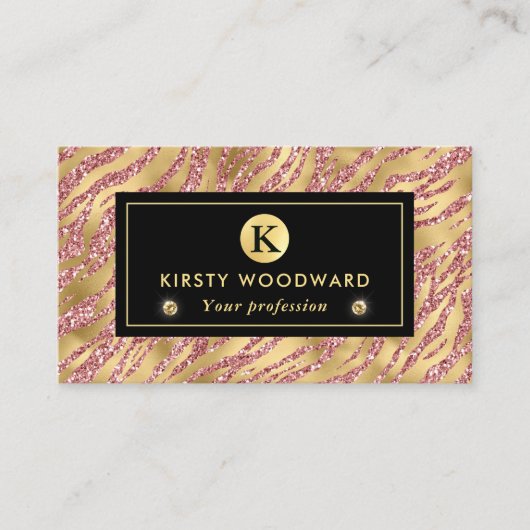 Roze en Gouden Glitter Glam Tiger Stripes Patroon Visitekaartje (Voorkant)