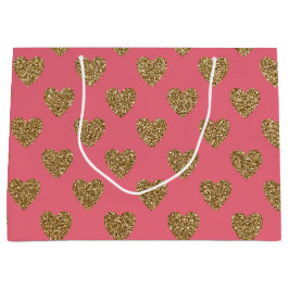 Roze en gouden glitter Hearts Patroon Groot Cadeauzakje