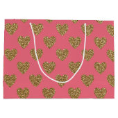 Roze en gouden glitter Hearts Patroon Groot Cadeauzakje (Achterkant)