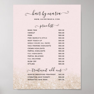Roze en Gouden Glitter Kapsalon Prijslijst Poster