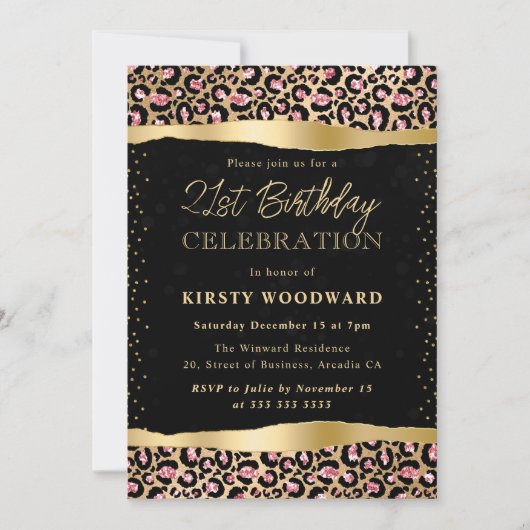 Roze en Gouden Glitter Leopard Spots 21e Verjaarda Kaart (Voorkant)