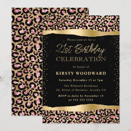 Roze en Gouden Glitter Leopard Spots 21e Verjaarda Kaart (Voorkant / Achterkant)