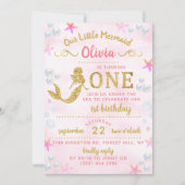 Roze en gouden glitter Mermaid 1e verjaardag Kaart (Voorkant)