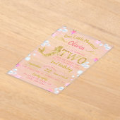 Roze en gouden glitter Mermaid 2e verjaardag Acryl Uitnodigingen (Laagn)