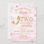 Roze en gouden glitter Mermaid 2e verjaardag Kaart (Voorkant)