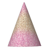 Roze en Gouden Glitter Ombre Kids Verjaardagsfeest Feesthoedjes (Voorkant)