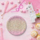 Roze en Gouden Glitter Ombre Kids Verjaardagsfeest Papieren Bordje (Feest)