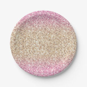 Roze en Gouden Glitter Ombre Kids Verjaardagsfeest Papieren Bordje