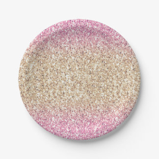 Roze en Gouden Glitter Ombre Kids Verjaardagsfeest Papieren Bordje