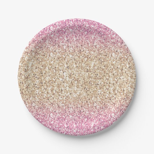 Roze en Gouden Glitter Ombre Kids Verjaardagsfeest Papieren Bordje (Voorkant)