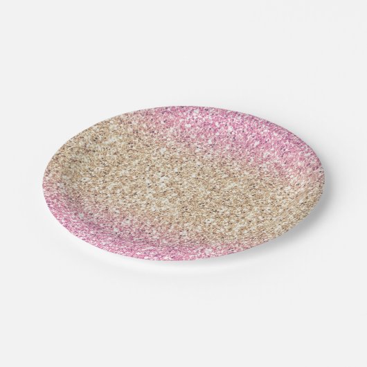 Roze en Gouden Glitter Ombre Kids Verjaardagsfeest Papieren Bordje (Gekanteld)