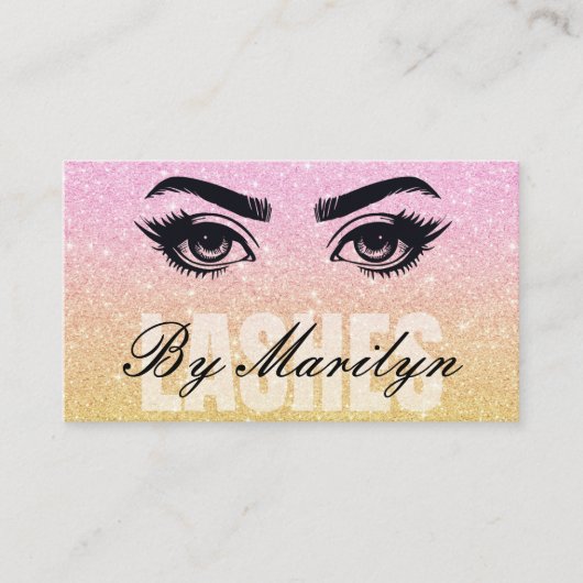 Roze en Gouden Glitter Ombre Lash QR Code Scannabl Visitekaartje (Voorkant)