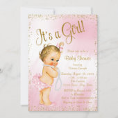 Roze en Gouden Glitter Pearl Baby shower Kaart (Voorkant)